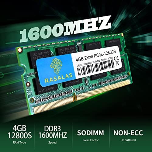 8GB (2X 4GB) PC3L-12800S DDR3L 1600MHz 4GB RAM DDR3L PC3L-12800S 1600MHZ SODIMM 2Rx8 1.35V 204Pin CL11 Rasalas Memory kit for Laptop/Notebook/AIO Computer Upgrade - Image 3