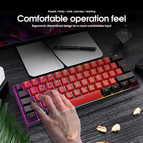 Snpurdiri 60% Wired Gaming Keyboard,True RGB Small Compact 61 Keys Mini Keyboard for PC/Mac Gamer, Typist, Travel, Easy to Carry on Business Trip(Black-Red) - Image 6