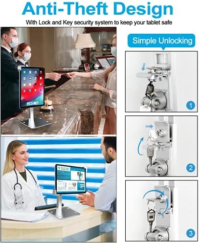 iPad Kiosk Stand, Anti-Theft Tablet POS Holder Desk Mount with Security Lock & Key, Heavy Duty Base & 360° Rotation for 9–14" iPad Pro, Air, Galaxy Tab for Countertop, Retail, Business Displays - Image 2