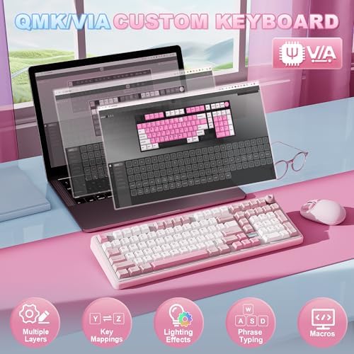 YUNZII B98 PRO 96% Wireless Mechanical Keyboard(Pink, Candy Switch) - Image 4