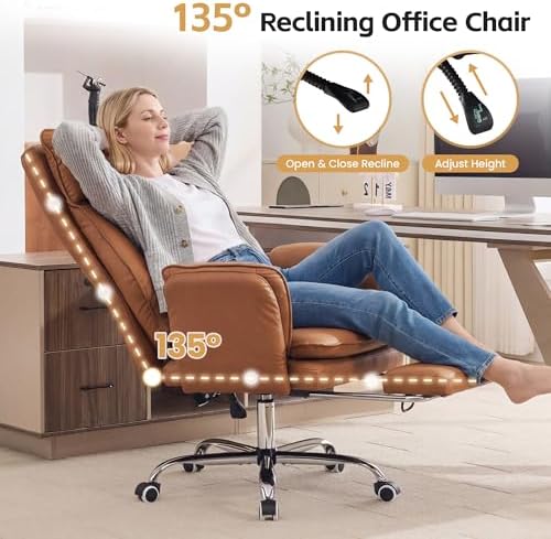 HUBSON Big and Tall Office Chair, Footrest & Flip Armrest for Pets, Brown - Image 4