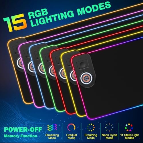 RGB Gaming Mouse Pad Wireless Charging Desk Mat with Foldable Phone Stand, Large LED Gaming Mat 800x350x4mm, 15 Light Modes, Waterproof, Keyboard Pad for PC Computer, Includes 20W PD Power Adapter - Image 4