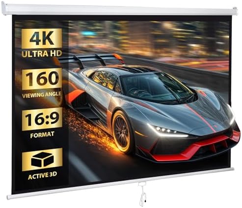 SUPER DEAL 80'' 16:9 HD Projection Screen Foldable Anti-Crease Portable Projector Movie Screen Manual Pull Down for Home Theater Presentation Education Outdoor Indoor Public Display by Superdeal