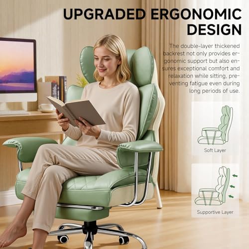 COMHOMA Big and Tall Office Chair, High Back Leather Gaming Chair with Footrest, Executive Ergonomic Office Chairs with Pocket Spring Lumbar Support and with Outward Fixed Soft Armrests - Image 5