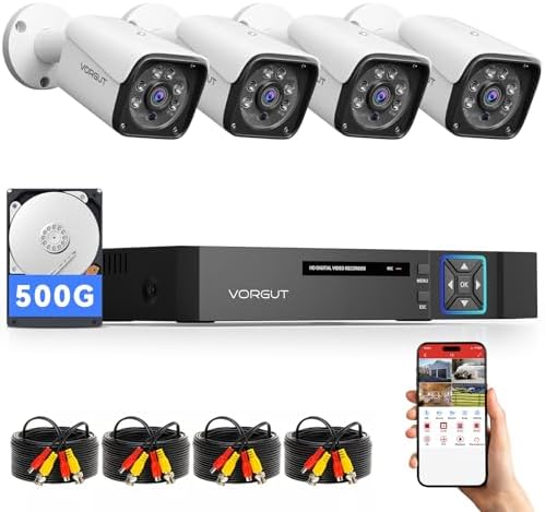 Wired Security Camera System Outdoor, 4X 3MP CCTV Camera, 500G HDD by VORGUT