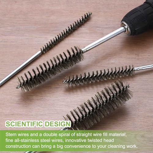 HARFINGTON 4pcs Wire Bore Brush 8 x 1-3/4" 5/16 Inch Shank Stainless Steel Bristles Cleaning Brush for Clean Car Part Tube Kitchen Garage - Image 5