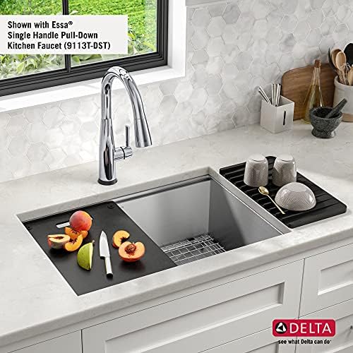 DELTA FAUCET Rivet 27-Inch Workstation Kitchen Sink Undermount 16 Gauge Stainless Steel Single Bowl with WorkFlow Ledge and Chef’s Kit of 6 Accessories, 95B931-27S-SS - Image 4