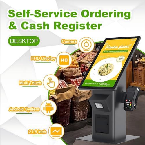 Desktop Ordering Kiosk 21.5" Self Ordering Kiosk with with POS Mounting Bracket, Multi-Point Touch Operation, Thermal Printer, Digital Signage Display for Restaurants - Image 2