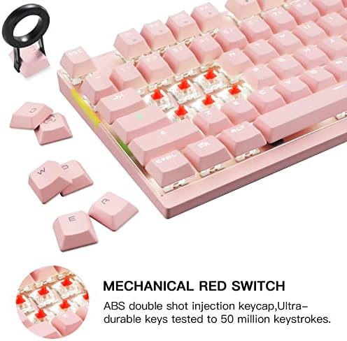 MOTOSPEED 2.4GHz Wireless/Wired Mechanical Gaming Keyboard White Backlit/Durable Battery,Type-C Gaming/Typist Keyboard for Mac/PC/Laptop(Pink, 87 Key Red Switches) - Image 4