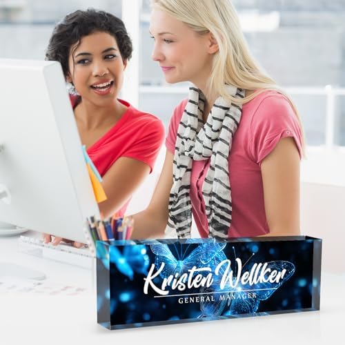Desk Name Plate Personalized Name Plate for Desk, Office Desk Decor, 3D Style Personalized Plaque Name Plates for Desks Custom Appreciation Gifts for Boss Lady Employee Coworkers (Ice Butterfly) - Image 5