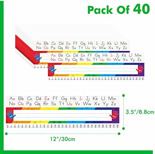 40 PCS Desk Nameplates, Waterproof Desk Name Tags with Alphabet, Number Line 1-30 Traditional Manuscript Name Plate for Classroom School Student (12” x 3.5”) - Image 2