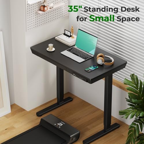 35" Electric Standing Desk with Drawer, 4 Lockable Wheels - Image 3