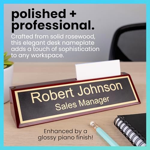 ExcelMark Wood Business Desk Name Plate (Rosewood w/Card Holder) - Image 2