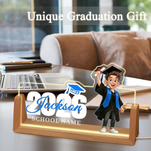 Custom Name Plate for Desk, Personalized Light Up Acrylic Desk Name Plate, Personalized Graduation Gifts 2026 for Him Her, Class of 2026 Graduate Gift, High School College Grad Gift (Design17-Graduation Boy) - Image 7