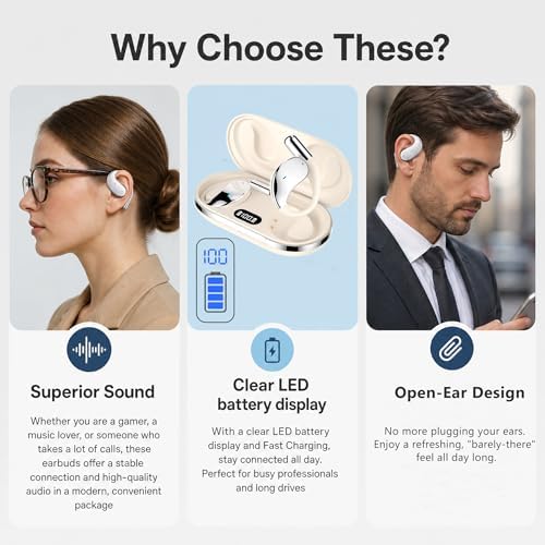 Wireless Headset Wireless Headphones Handsfree Call Wireless Earpiece Noise Cancellation Earbud Earphones Mic Compatible with Cell Phones Car Driver Trucker Business Office (Warm White with box) - Image 7