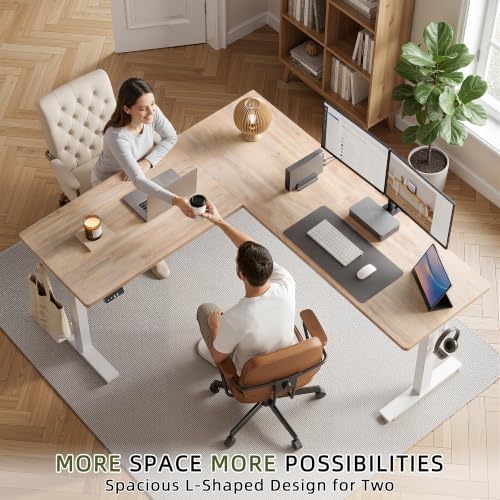 TIQLAB 75 x 61 inch Executive L Shaped Standing Desk Adjustable Height, Electric Corner Standing Desk, Sit Stand Computer Table with Splice Board, Maple - Image 2
