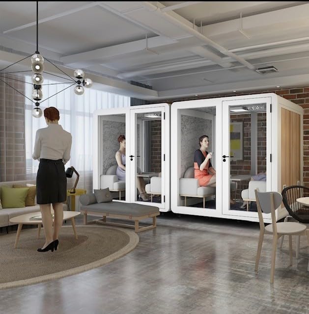 Mobile Soundproof Office Pod for 4–6 People – Portable Acoustic Meeting Room with Ventilation Fan, Lighting, USB Ports & Wheels, Black - Image 5