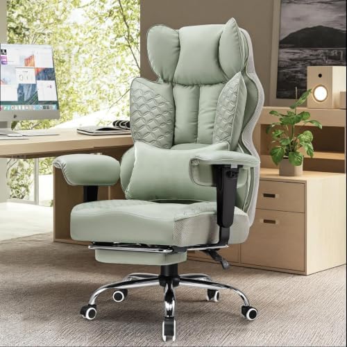 GTPLAYER Big and Tall Gaming Chair 400lbs Heavy Duty Office Chair with Foot Rest & Ergonomic Pocket Spring Lumbar Support, High Back 3D Saddle Shaped Cushion for Back Pain Relief, Green - Image 2