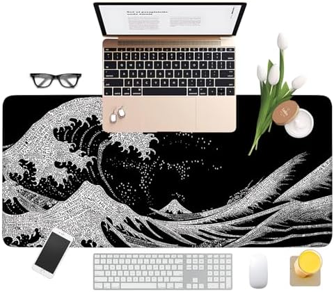 Black Waves Gaming Mouse Pad 35.4"x15.7" Large Extended Pad Desk Mat Anti-Slip Rubber Base & Durable Stitched Edges for Gamers Smooth Mouse Pad Writing Surface for Desk Office/Home - Image 3