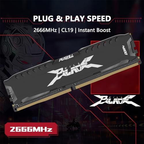 PUSKILL 32GB Kit (2x16GB) DDR4 RAM 2666MHz PC4-21300 Desktop Memory with Aluminum Heatsink, Non-ECC Unbuffered UDIMM 1.2V CL19 288-Pin, Dual Channel PC Computer Upgrade Module for Intel & AMD - Image 2