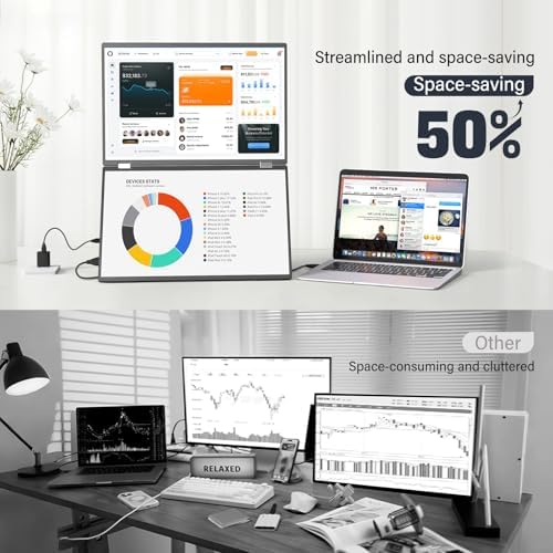 InnoView 18.5" Dual Portable Monitor 100Hz 2K 2560x1440P 100% sRGB Foldable & Stackable Design with 315° Screen Adjustment | DP/USB-C/HDMI, Second Monitor for Laptop, Mac, Windows - Image 4
