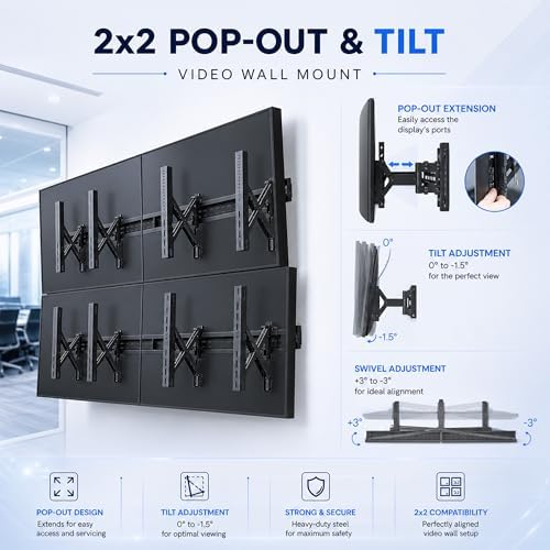 J-Tech Digital 2x2 TV Wall Mount Kit, Fits 4 Screens 37” – 65”with Adjustable Tilt, Leveling and Pop Out Arms, Wide VESA Patterns up to 600x400 [JTECH-VMM-KIT22] - Image 7