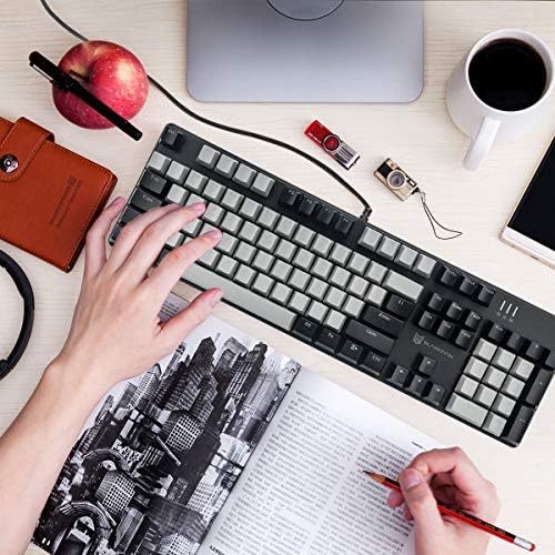 Merdia 104 Keys Wired Mechanical Gaming Keyboard | White LED Backlit US Layout | Hot Swappable Blue Switch Full Size Mechanical Keyboard | Black & Grey Keycaps Light Up PC Gaming Computer Keyboards - Image 6