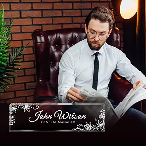 SalaGraphics Custom Engraved Acrylic Name Plates for Desks, Office Desk Plate Personalized, Decor Nameplate, Nurse Manager Employee Teacher Appreciation Gifts, Accessories (Flowers E) - Image 4