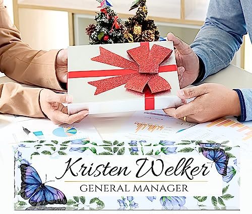 Personalized Office Name Plate for Desk - Custom Employee Appreciation Gifts - Acrylic Desk Name Plate Personalized - Staff Appreciation Gift for Teacher, Coworker, Nurse, Manager (Blue Butterfly) - Image 5