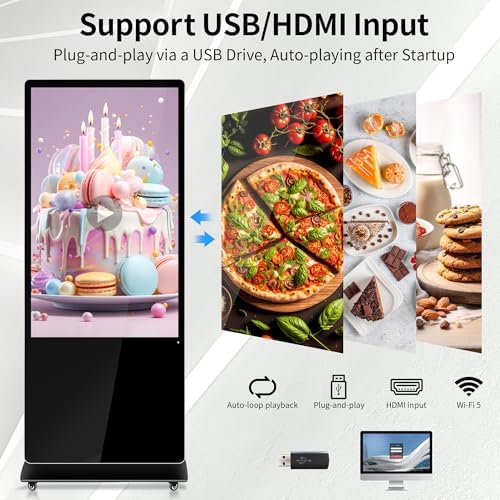 55 Inch Digital Signage Display, 4K UHD Touchscreen Floor Standing Advertising Screen Commercial LCD Monitor Interactive Kiosk with USB/HDMI Port, Android 13 (2+32GB) - Image 3