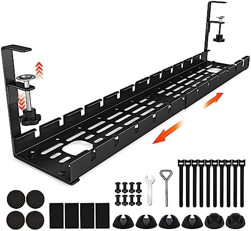 Shikha Cable Management Under Desk, 15.7"-31" Retractable Cable Management Tray, No Drilling Cord Organizer with Clamp for Desk, Under Table Wire Management Tray for Home Office by Shikha