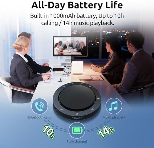 Bluetooth Speakerphone for Conference Calls – 2 AI Noise Reduction Mics, 360° Voice Pickup, USB-C & USB-A Adapter, 10-14H Playtime, Compatible with Zoom/Teams/Skype/Meet - Image 5