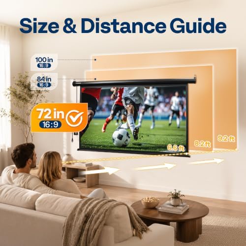 VIVOHOME 72 Inch 16:9 Motorized Projector Screen, Black - Image 2