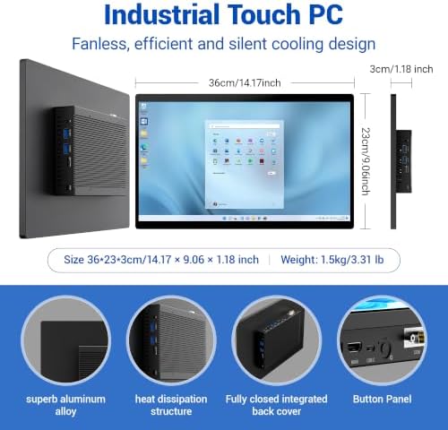 15.6" Industrial Touch Panel Monitor All-in-One Tablet PC, Open Frame Display Win 11 Pro Fanless Computer with Celeron N5095 8GB RAM 128GB ROM, 1920*1080 IPS, VESA Mount for Kiosk Automation POS - Image 5
