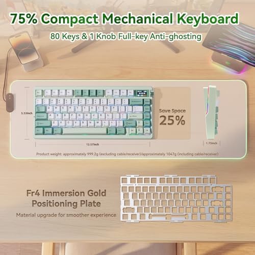 Aula Nova75 Mechanical Gaming Keyboard,Wireless Green Keyboard with Knob - Image 3