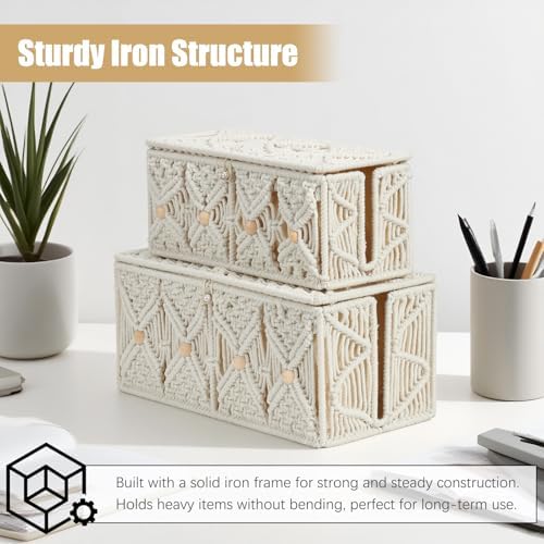 2PCS Cable Management Box Handmade Macrame Cord Organizer Basket - Image 4
