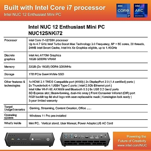Intel NUC 12 Enthusiast Mini PCs 14 Cores i7-12700H/Intel Arc A770M/32GB RAM/1TB SSD for Home/Audio-Visual/Business/Office (NUC12SNKi72) - Image 5