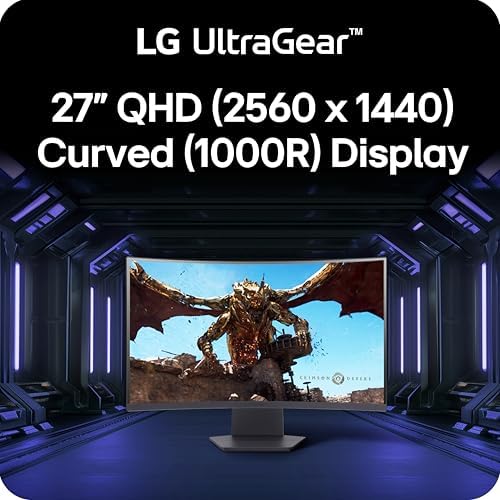 LG 27GS60QC-B Ultragear 27-inch Curved Gaming Monitor QHD (2560x1440) 180Hz 1ms 1000R AMD FreeSync HDR10 HDMIx2 DisplayPort Borderless Design Black Stabilizer DAS Crosshair FPS Counter - Black - Image 2