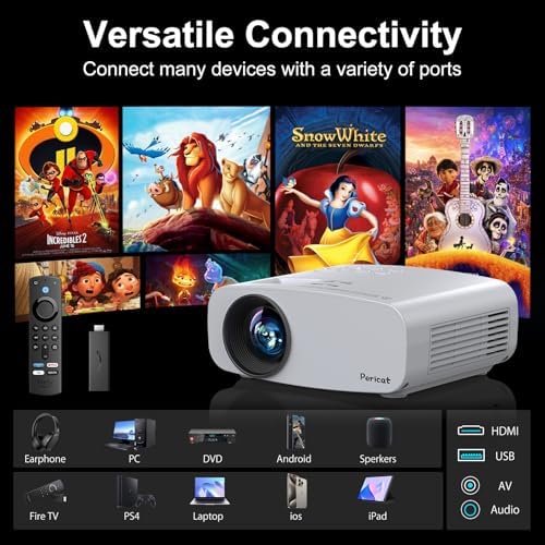 Projector with WiFi and Bluetooth, Pericat 4K Supported Native 1080P Projector, Portable Movie Outdoor Projector for Home Theater, Mini Projector Compatible with PC, HDMI, USB, TV Stick, PS5 - Image 6