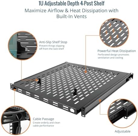 Tecmojo 1U Sliding Rack Shelf,4-Post Vented Rack Mount Shelf,21.7in Deep with Adjustable Mounting Depth 21.7-35.4in,Supports to 110lbs,for 19 Inch AV/Network Equipment Rack,Unassembled,Black - Image 5