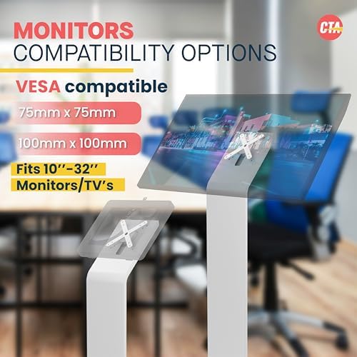 Floor Stand Kiosk - CTA Heavy-Duty VESA Compatible Floor Stand with Interior Cable Routing System and Scratch Resistant Padding on Weighted Base with Kitting Capabilities (ADD-PARAFSW) – White - Image 3