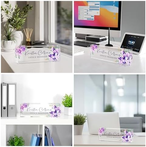 Custom Name Plate for Desk, Personalized Desk Name Plate on Clear Acrylic Glass, Appreciation Gifts for Teacher Employee Boss Coworkers Nurse, Office Desk Accessories for Women Men (Amethyst) - Image 2