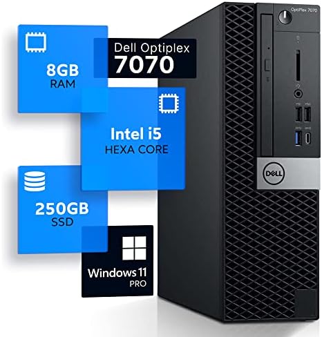 Dell Optiplex 7070 Desktop Computer | Hexa Core Intel i5 (3.2) | 8GB DDR4 RAM | 250GB SSD Solid State | Windows 11 Professional | Home or Office PC, Black (Renewed) by Amazon+Renewed