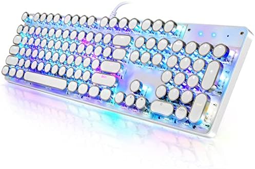 YSCP Typewriter Style Mechanical Gaming Keyboard RGB Backlit Wired with Blue Switch Retro Round Keycap 104 Keys Keyboard (R-White) by YSCP