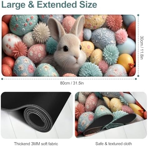 Easter Bunny Gaming Mouse Pad 31.5"x11.8" Large Extended Pad Desk Mat Anti-Slip Rubber Base & Durable Stitched Edges for Gamers Smooth Mouse Pad Writing Surface for Desk Office/Home - Image 2