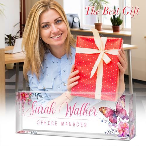SalaGraphics Desk Name Plate Personalized, Custom for Desk, Office Decor Women Men, Acrylic Accessories, Gifts Coworkers Boss Teacher, Employee Appreciation (Pink Orchids), 8”(L)x2.5(W) - Image 5