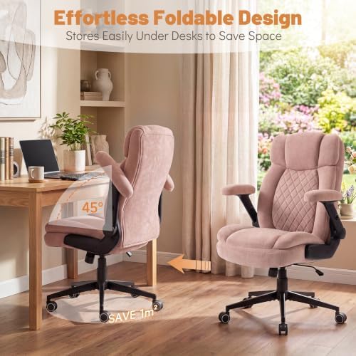 Blue Whale 550lbs Executive Office Chair with 5D Flip Armrests, Pink Fabric - Image 5