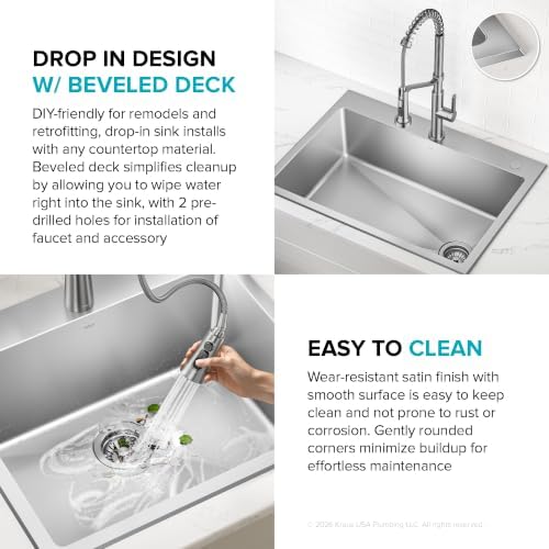 KRAUS Fairlane 25 in Drop In Single Bowl Stainless Steel Kitchen Sink - Image 4