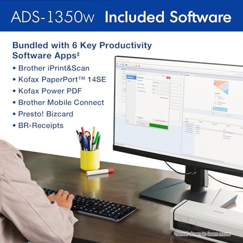 Brother ADS-1350W Wireless Compact Desktop Scanner | Scan Speeds of Up to 30ppm | Single Pass Double-Sided Scanning (Renewed) - Image 6