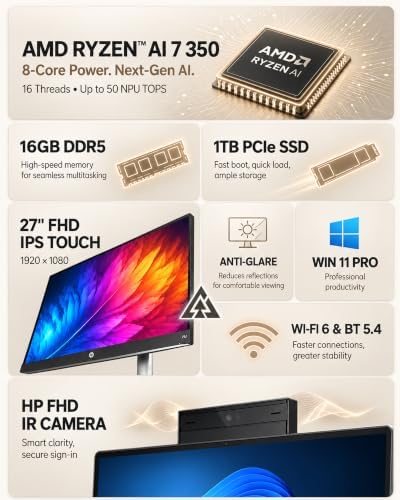 HP 27" All-in-One Desktop Computer Touchscreen 32GB DDR5 1TB SSD Copilot PC - Image 2